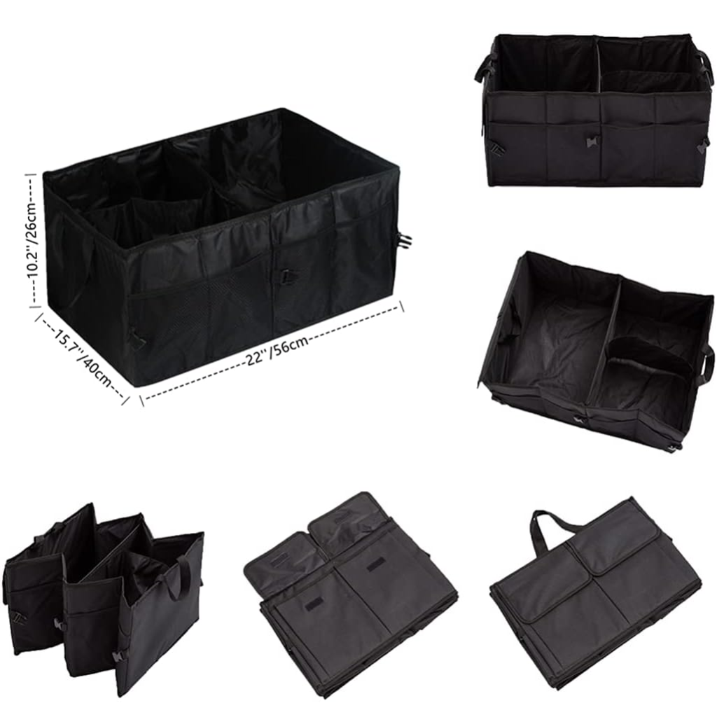 Sac de rangement pour coffre de voiture – Lot de 2 organiseurs pliables en tissu Oxford avec multi-poches