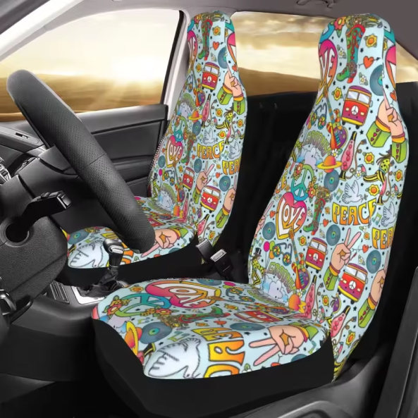 HIPPIE VAN Peace Love housses de siège avant – Protection universelle à imprimé hippie