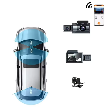 Caméra de tableau de bord HD 1080P – Triple enregistrement, WiFi, vision nocturne et surveillance 24h